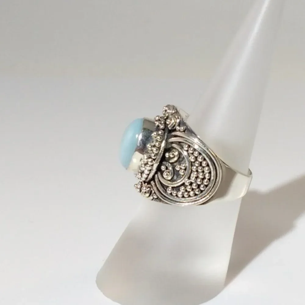 Bali Larimar Ring Sterling Silver Size 6